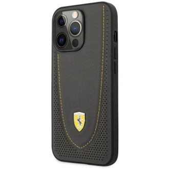 Ferrari FEHCP13LRGOG iPhone 13 Pro / 13 6,1" černo/černé pevné pouzdro Leather Curved Line