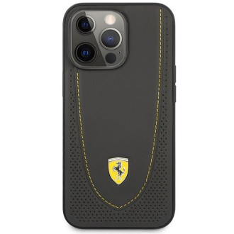 Ferrari FEHCP13LRGOG iPhone 13 Pro / 13 6,1" černo/černé pevné pouzdro Leather Curved Line