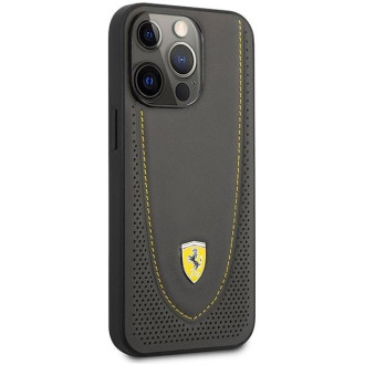 Ferrari FEHCP13LRGOG iPhone 13 Pro / 13 6,1" černo/černé pevné pouzdro Leather Curved Line