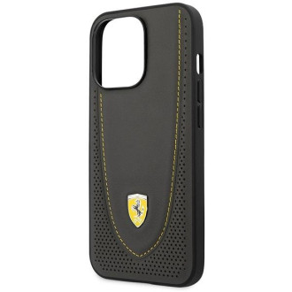 Ferrari FEHCP13LRGOG iPhone 13 Pro / 13 6,1" černo/černé pevné pouzdro Leather Curved Line