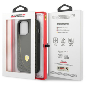 Ferrari FEHCP13LRGOG iPhone 13 Pro / 13 6,1" černo/černé pevné pouzdro Leather Curved Line