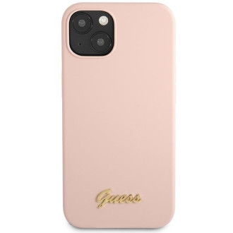 Guess GUHCP13MLSLMGLP iPhone 13 6,1" světle růžový/světle růžový pevný obal Silikonové zlaté logo Script