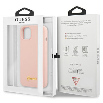 Guess GUHCP13MLSLMGLP iPhone 13 6,1" světle růžový/světle růžový pevný obal Silikonové zlaté logo Script