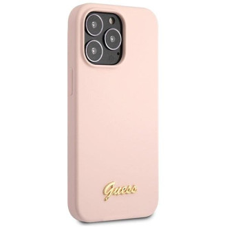 Guess GUHCP13XLSLMGLP iPhone 13 Pro Max 6,7" světle růžové/světle růžové pevné pouzdro Silikonové zlaté logo Script