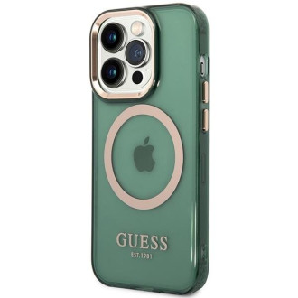 Guess GUHMP14LHTCMA iPhone 14 Pro 6,1" zelený/khaki pevný obal Gold Outline Translucent MagSafe