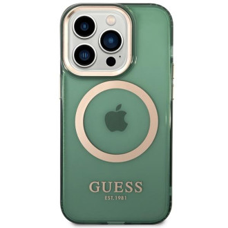 Guess GUHMP14LHTCMA iPhone 14 Pro 6,1" zelený/khaki pevný obal Gold Outline Translucent MagSafe