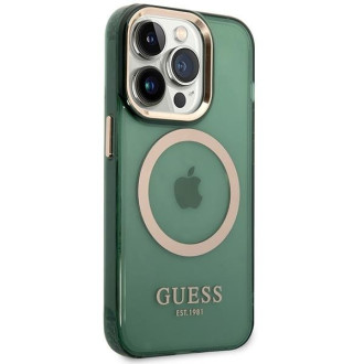 Guess GUHMP14LHTCMA iPhone 14 Pro 6,1" zelený/khaki pevný obal Gold Outline Translucent MagSafe