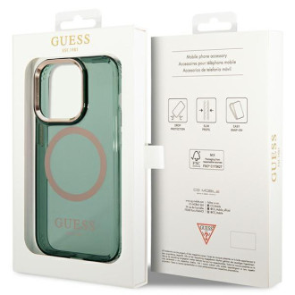 Guess GUHMP14LHTCMA iPhone 14 Pro 6,1" zelený/khaki pevný obal Gold Outline Translucent MagSafe