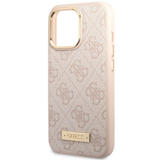 Guess GUHMP14LU4GPRP iPhone 14 Pro 6,1" růžové/růžové pevné pouzdro 4G Logo Plate MagSafe