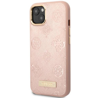 Guess GUHMP14SSAPSTP iPhone 14 6,1" růžové/růžové pevné pouzdro Peony Logo Plate MagSafe