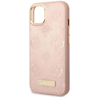 Guess GUHMP14SSAPSTP iPhone 14 6,1" růžové/růžové pevné pouzdro Peony Logo Plate MagSafe