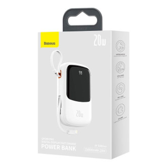 Baseus Qpow Digital Display Power Bank s rychlým nabíjením 20000mAh 20W QC/PD/SCP/FCP s vestavěným Lightning kabelem Bílá