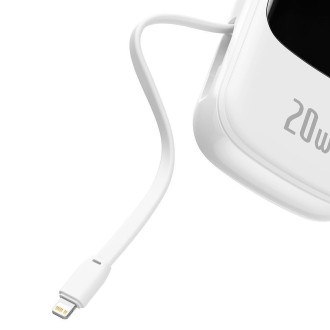 Baseus Qpow Digital Display Power Bank s rychlým nabíjením 20000mAh 20W QC/PD/SCP/FCP s vestavěným Lightning kabelem Bílá