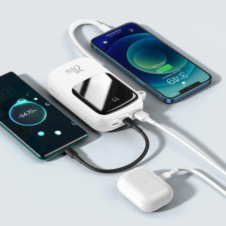 Baseus Qpow Digital Display Power Bank s rychlým nabíjením 20000mAh 20W QC/PD/SCP/FCP s vestavěným Lightning kabelem Bílá