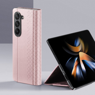 Kožené flipové pouzdro na peněženku Samsung Galaxy Z Fold5 5G Dux Ducis Bril – růžové