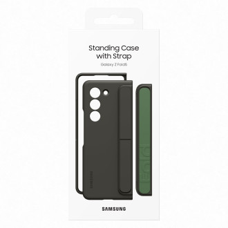 Silikonové pouzdro pro Samsung Galaxy Z Fold 5 se stojánkem a popruhem - černé