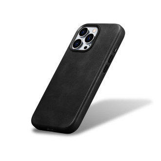 Kožené pouzdro kompatibilní s MagSafe pro iPhone 15 Pro Max iCarer Oil Wax Premium Leather – černé
