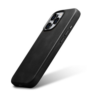 Kožené pouzdro kompatibilní s MagSafe pro iPhone 15 Pro Max iCarer Oil Wax Premium Leather – černé