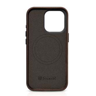 Kožené pouzdro kompatibilní s MagSafe pro iPhone 15 Pro iCarer Oil Wax Premium Leather - hnědé