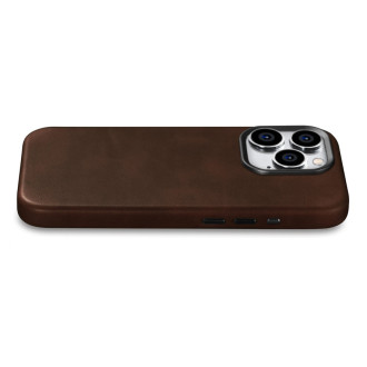 Kožené pouzdro kompatibilní s MagSafe pro iPhone 15 Pro iCarer Oil Wax Premium Leather - hnědé