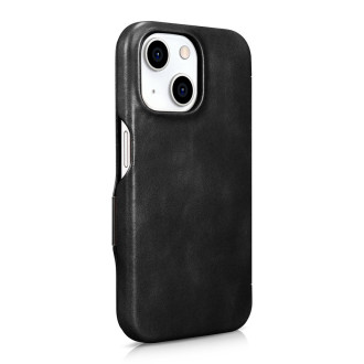 iPhone 15 Plus iCarer Oil Wax Premium Leather MagSafe kompatibilní kožené pouzdro – černé