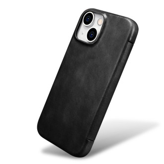 iPhone 15 Plus iCarer Oil Wax Premium Leather MagSafe kompatibilní kožené pouzdro – černé