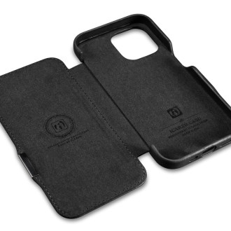 iPhone 15 Plus iCarer Oil Wax Premium Leather MagSafe kompatibilní kožené pouzdro – černé