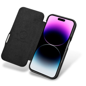 iPhone 15 Plus iCarer Oil Wax Premium Leather MagSafe kompatibilní kožené pouzdro – černé