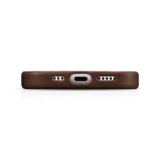 Kožené pouzdro kompatibilní s MagSafe pro iPhone 15 iCarer Oil Wax Premium Leather - hnědé