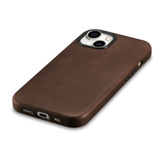 Kožené pouzdro kompatibilní s MagSafe pro iPhone 15 iCarer Oil Wax Premium Leather - hnědé