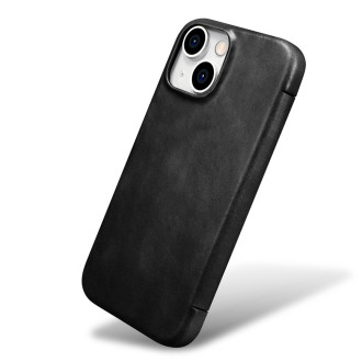 iPhone 15 iCarer Oil Wax Premium Leather MagSafe kompatibilní kožené pouzdro – černé