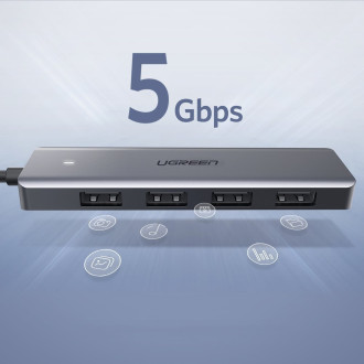 [RETURNED ITEM]  HUB USB Type C splitter - 4x USB 3.2 Gen 1 with USB Type C power port gray (CM219 70336)