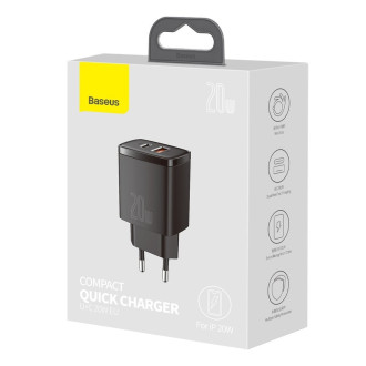 [RETURNED ITEM] Baseus Compact Fast USB / USB Type C Charger 20W 3A Power Delivery Quick Charge 3.0 black (CCXJ-B01)