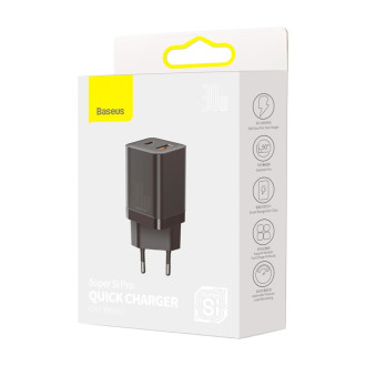 Rychlá nabíječka Baseus Super Si Pro USB / USB Typ C 30W Power Delivery Quick Charge černá (CCSUPP-E01)