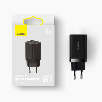 Rychlá nabíječka Baseus Super Si Pro USB / USB Typ C 30W Power Delivery Quick Charge černá (CCSUPP-E01)