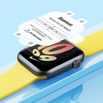 Sada 2x ochranné fólie Baseus NanoCrystal pro Apple Watch 7 45mm + montážní sada - průhledná