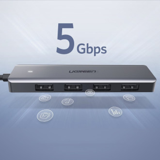 Ugreen USB HUB – 4x USB 3.2 Gen 1 s micro USB napájecím portem šedý (CM219 50985)