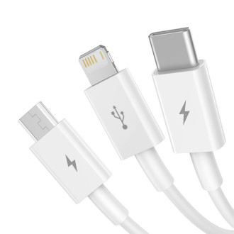 Baseus Superior 3v1 USB kabel – Lightning / USB typu C / Micro USB 3,5 A 1,5 m bílý (CAMLTYS-02)