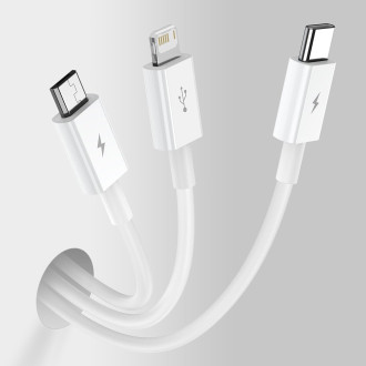 Baseus Superior 3v1 USB kabel – Lightning / USB typu C / Micro USB 3,5 A 1,5 m bílý (CAMLTYS-02)