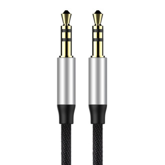 Stereo audio kabel Baseus Yiven M30 AUX 3,5 mm samec mini jack 1,5 m stříbrno-černý (CAM30-CS1)