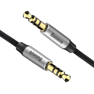 Stereo audio kabel Baseus Yiven M30 AUX 3,5 mm samec mini jack 1,5 m stříbrno-černý (CAM30-CS1)