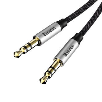 Stereo audio kabel Baseus Yiven M30 AUX 3,5 mm samec mini jack 1,5 m stříbrno-černý (CAM30-CS1)
