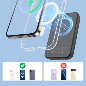 Dodávka energie Joyroom Power Bank 10000mAh 20W Rychlé nabíjení Magnetická Qi 15W bezdrátová nabíječka pro iPhone Kompatibilní s MagSafe Black (JR-W02