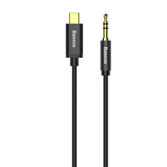 Stereo audio kabel Baseus AUX 3,5 mm mini jack - USB typu C pro tabletový telefon 120 cm černý (CAM01-01)