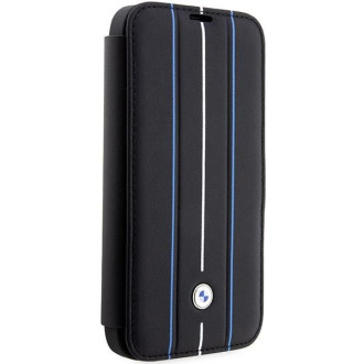 Pouzdro BMW BMBKP14L22RVSK iPhone 14 Pro 6,1&quot; černá/černá knihovna Kožená razítko Blue Lines