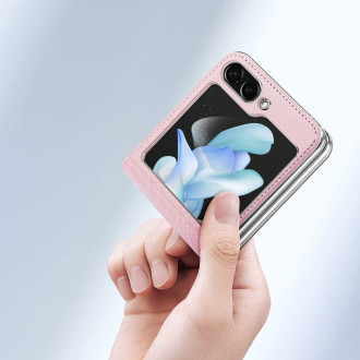 Samsung Galaxy Z Flip5 5G Flip Kožené Pouzdro Zadní kryt Peněženka Dux Ducis Bril – růžový