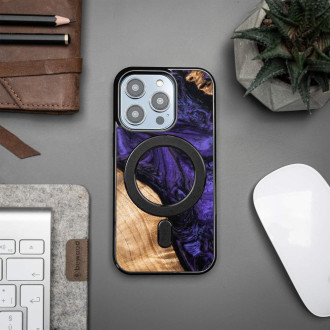 Dřevo a pryskyřicové pouzdro pro iPhone 14 Pro MagSafe Bewood Unique Violet – fialové a černé