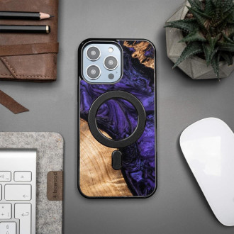 Dřevo a pryskyřicové pouzdro pro iPhone 14 Pro Max MagSafe Bewood Unique Violet – fialové a černé