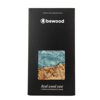 Bewood Unikátní pouzdro ze dřeva a pryskyřice Uran pro iPhone 14 - modrobílé