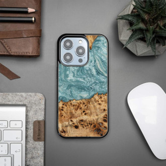 Pouzdro Bewood Unique Uran Wood and Resin na iPhone 14 Pro – modrobílé